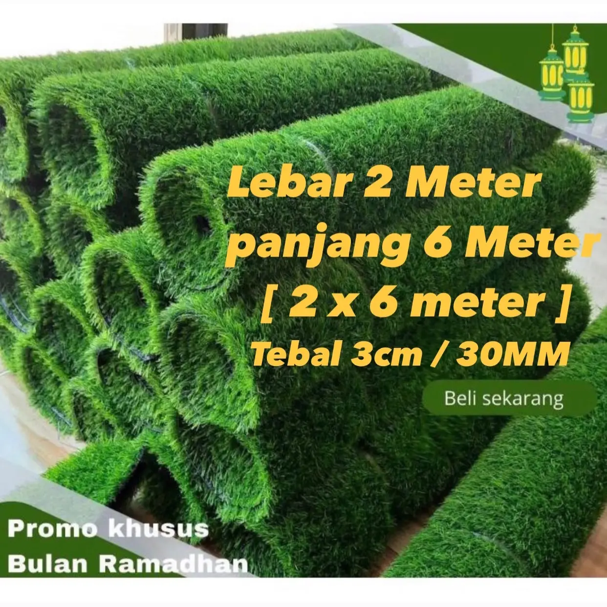 Rumput Sintetis Swiss 3cm 2x6 Meter Tahan Api & Tidak Rontok Cocok Indoor Outdoor Green
