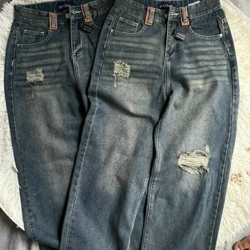Quần Jean Nữ Ống Suông Rộng Phối Đai Kiểu Lưng Cao Nâng Mông S2 Women - Mẫu Mới - Pants 2