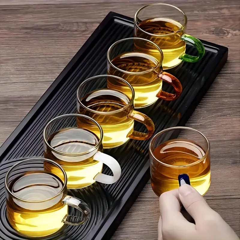 Bộ 6 Cốc Trà Thủy Tinh Chịu Nhiệt Có Tay Cầm Phong Cách Thanh Lịch 1