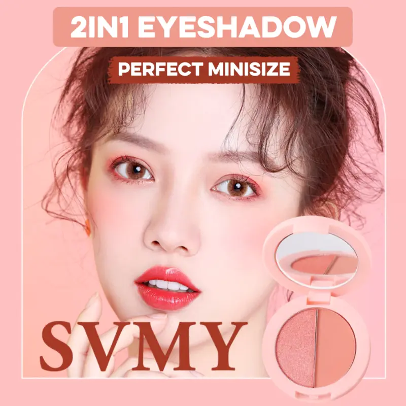 Perona mata Eyeshadow 2 warna kombinasi + Kuas Matte Glitter Highlighter Shimmer Blush Makeup 0