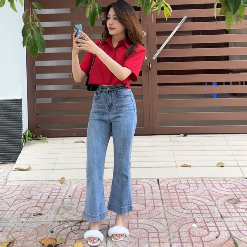 Quần jean ống loe lai gập DÀI 90cm( dưới M6)