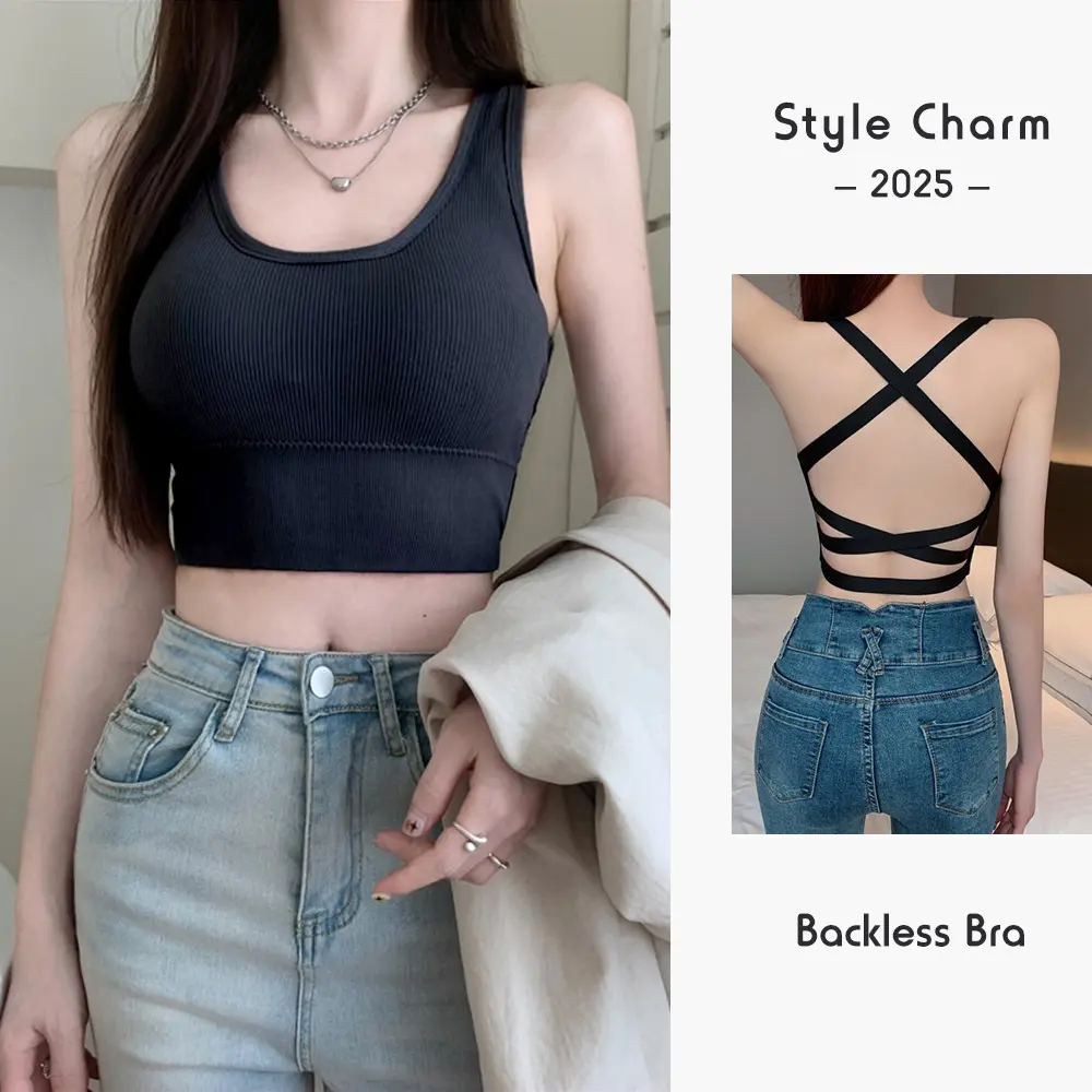 Women's Backless Spaghetti Strap Top Sexy Camisole with Chest Pad Sleeveless Halter Cami for Summer