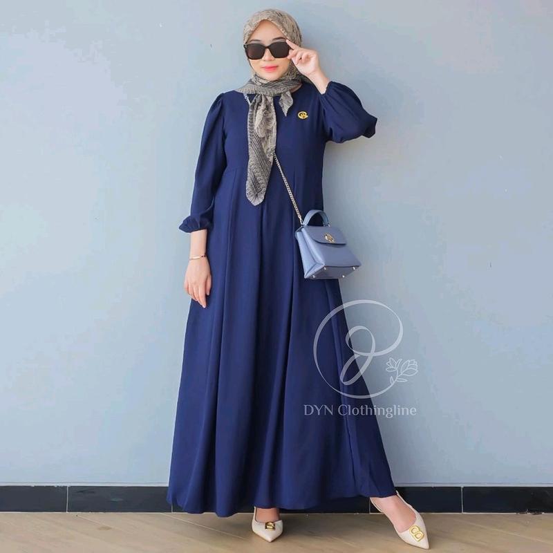 dress karin//gamis kringkel Polos Navy 1