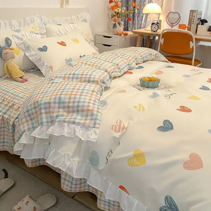 Bộ đồ giường, Phong cách INS, Bộ bốn mảnh, Vải dày và sần, Vỏ chăn, Hình ảnh có cấu hình cao, Thích hợp cho ký túc xá sinh viên, Bộ ba mảnh, Bao gồm ga trải giường và ga trải giường 0