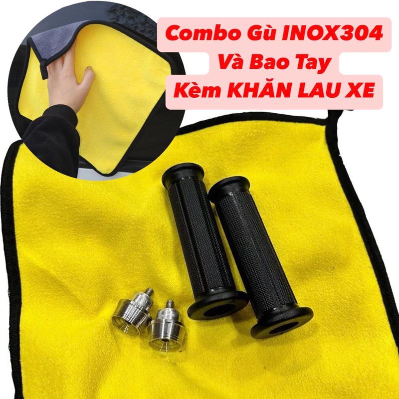 Combo Gù MẪU THÁI INOX304 và Bao tay (Kèm Khăn vàng xám)(KHÔNG DÙNG CHO SONIC & EXCITER155, AB SHMODE) (VISION ĐỜI MỚI)( Xem ảnh thứ 2 có Hướng dẫn láp ráp )