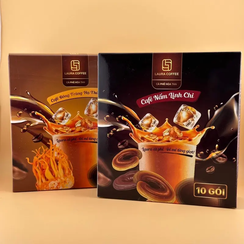( COMBO 2 HỘP 2 VỊ ) CAFE NẤM LINH CHI VÀ CAFE ĐÔNG TRÙNG HẠ THẢO LAURA NHẬT KIM ANH Coffee Cà Phê