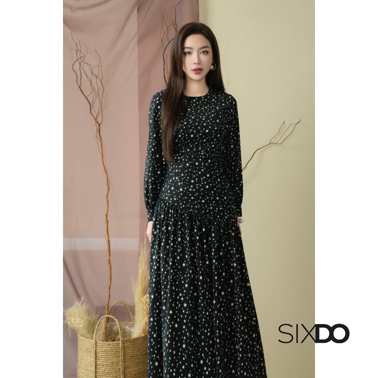 Đầm dài họa tiết cổ tròn dài tay SIXDO (Mint Floral Chiffon Flared Dress) 1