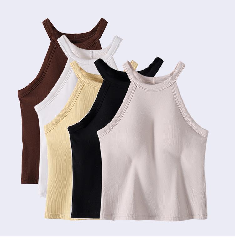 Product Introduction of Halter Vest with Chest Pad for Women Slim Fit Inner Wear One-Piece Cup Spaghetti Straps Outerwear Yoga Beauty Back Long Sleeveless Top Summer Womenswear Lingerie 2