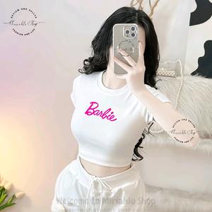 Áo Thun Croptop Borip Ôm Body Nữ Form Basic Cổ Tròn Tay Ngắn In Chữ Barbie, Kích Cở S M L, Áo Croptop Ôm Body Nữ Áo Kiểu Xinh Đẹp In Hình Độc Lạ Đi Biển Đang Hot 2025 Mặc Hè Mặc Nhà Mặc Đi Chơi Thoải Mái Có Bigsize Đến 65kg