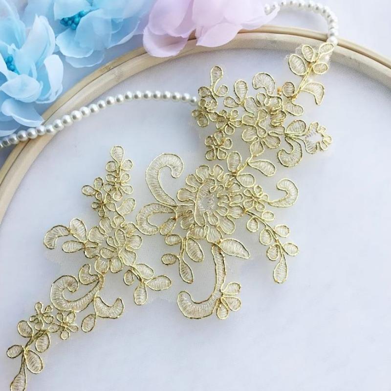Product Introduction of Lace Flower Embroidery Patches, 2 Counts/set DIY Lace Flower Fabric Sticker, DIY Wedding Dress Headwear Accessories 3
