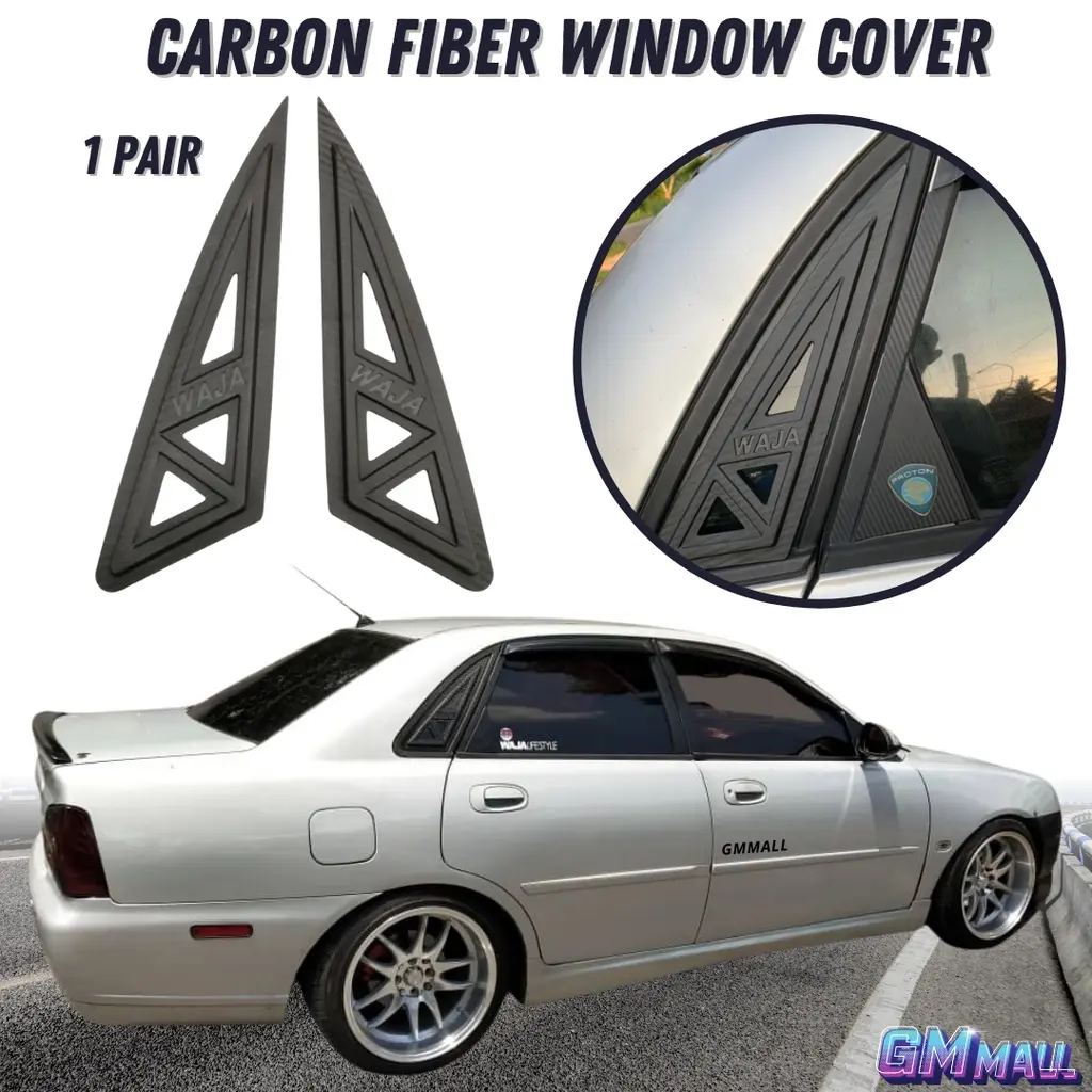PROTON WAJA TRIANGLE WINDOW COVER Carbon Rear Side Window Louver Cover ...