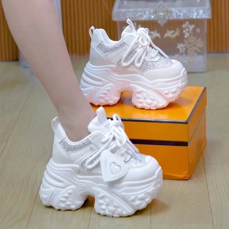 Giày nam, Màu bạc Đính Đá, Giày nữ, Đế tăng chiều cao, Cỡ Nhỏ Phong cách mùa thu và mùa đông, Nền tảng, Giày Thể Thao Thường Ngày Thời trang, Thích hợp cho nam và nữ, 2024, 2025 giày  dễ  phối  đồ giày  hồng 6