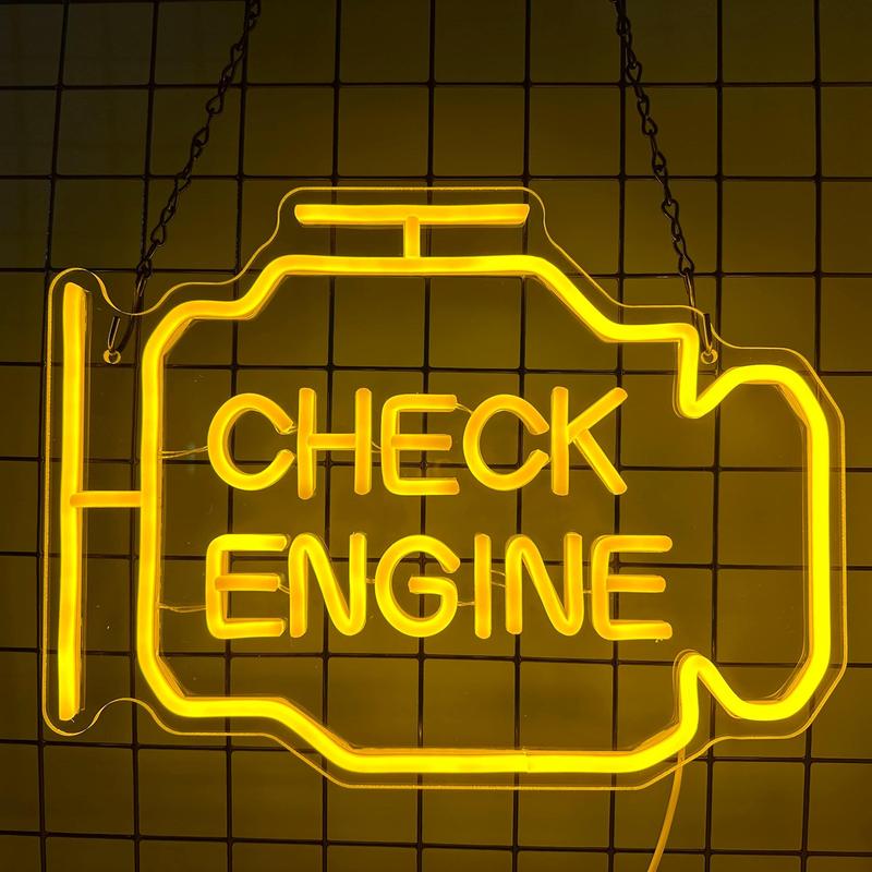 Product Introduction of Check Engine LED Neon Sign, USB Powered LED Wall Mounted Art Light, Glowing Ambient Light for Bedroom Game Room and Party Decoration 2