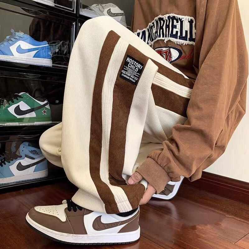 Quần ống xuông nhung tăm Unisex, quần dài ROSTORY 2 sọc có dây rút điều chỉnh eo vải co dãn dày dặn mặc 4 mùa Menswear Nam