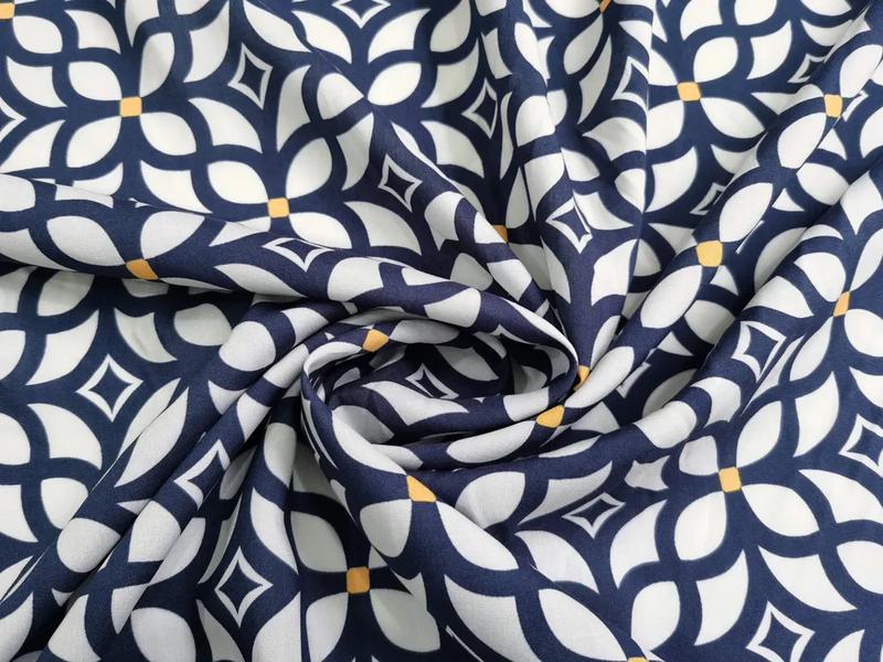 Product Introduction of 1 meter X 1.4 meter Navy White Retro Viscose Fabric Soft Sewing Material Rayon 20