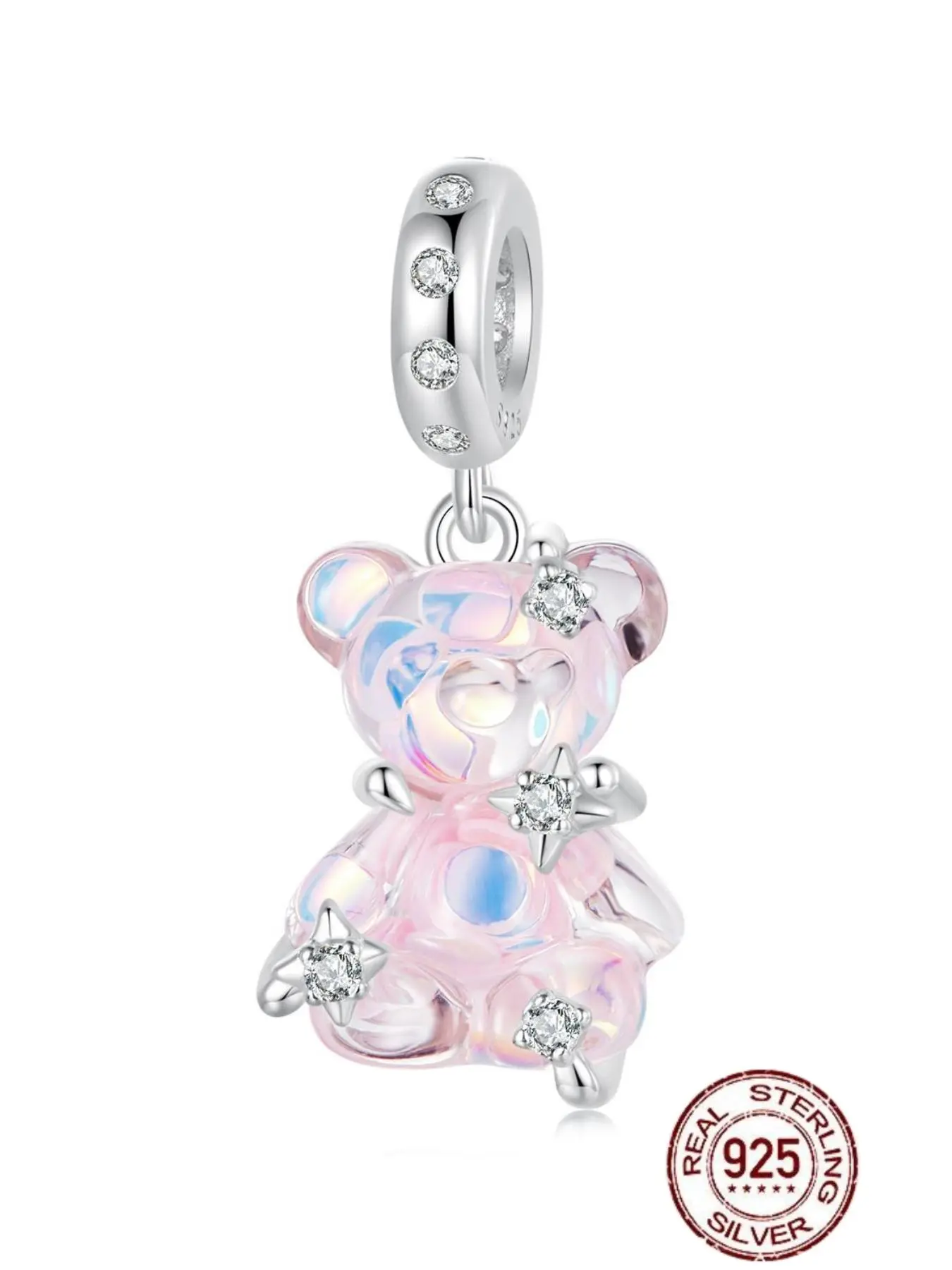 925 Sterling Silver Cute Bear Design Pendant, Fashionable Rhinestone Decor Jewelry Accessories for Women & Girls, Trendy Jewelry for Birthday Gift