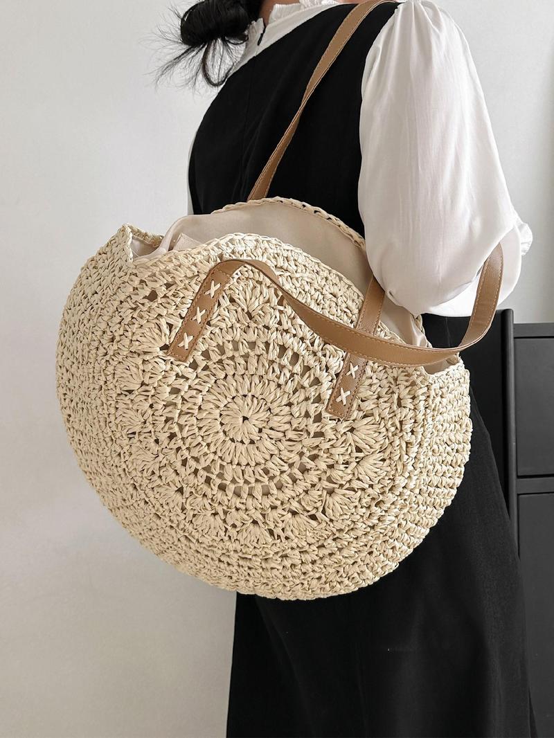Product Introduction of Women's Fashionable Straw Bag, Large Capacity Shoulder Bag for Women & Girls, Casual Trendy Versatile High-quality Daily Commuting Bag, Girl Shopping Bag 3
