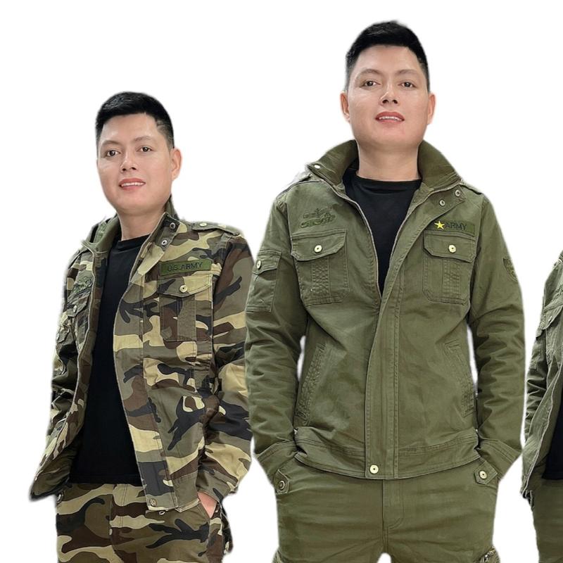 ÁO KHOÁC LÍNH NAM KAKI 2 lớp 822 TAY XUÔNG ( XANH/RẰN RI ) Menswear Dài Tay Có Túi Có Cổ