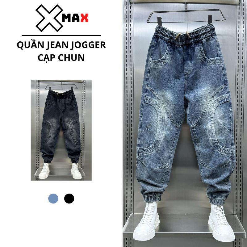Quần Jean Jogger Nam Cạp Chun Bo Gấu XMALAB Vải Bò Dày Dặn Thiết Kế Line Nổi Form Rộng Phong Cách B152
