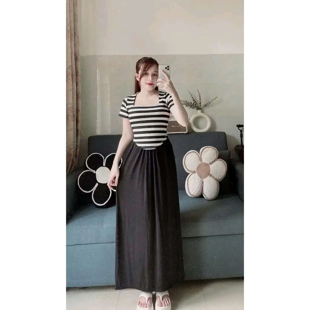 Váy phối chân tơ mát dáng dài - Phong cách thời trang mới