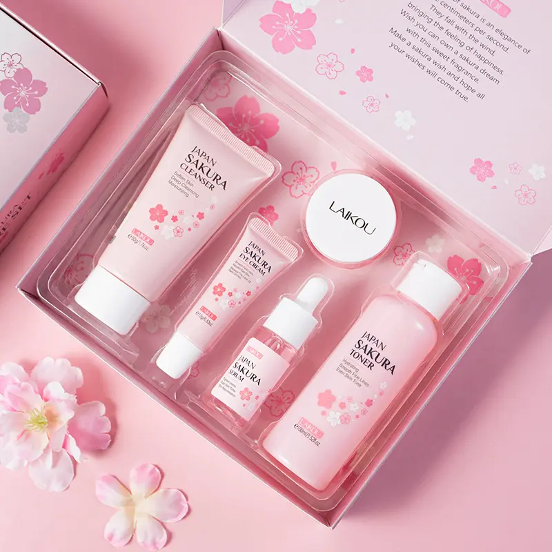Laikou Sakura FivePiece Suit Gift Box Moisturizing Moisturizing Essence  Skin Care Product Set poison  _   rejuvenex  pdrn cream