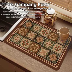 Alas Tatakan Pengering Piring Gelas Serap Air Tahan Panas / Drying Placemat Mat Kulit Napa Anti Slip