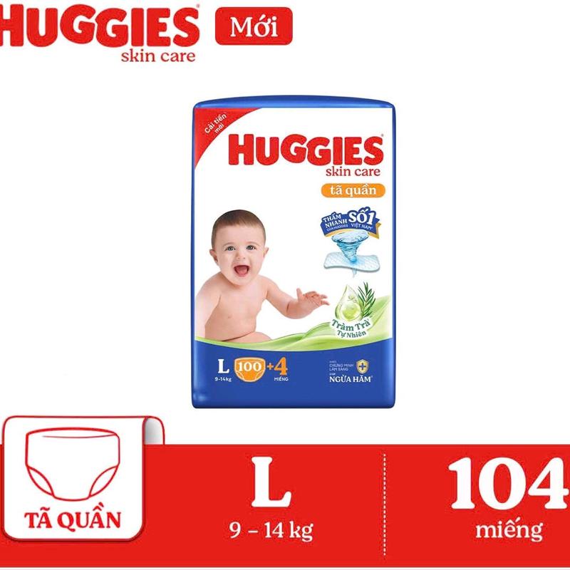Tã quần Huggies skin care mẫu mới 2024 size L 104 miếng Cho Bé bỉm