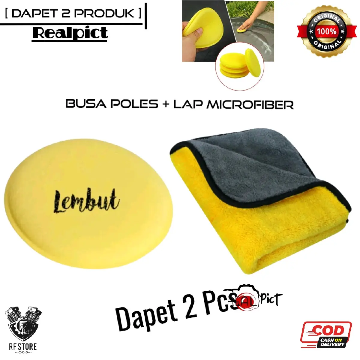 Kain lap microfiber 30 x 30 cm+ Busa aplikator atau Busa poles/ Dapat 2 Produk Menyerap Air Car