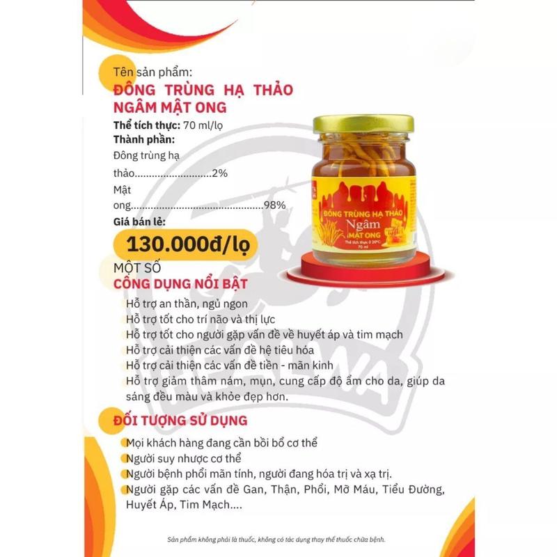 Product Introduction of Đông trùng hạ thảo ngâm mật ong nguyên chất chai nhỏ 70ml hỗ trợ tăng cường sức khỏe Thức Ăn Siro 5