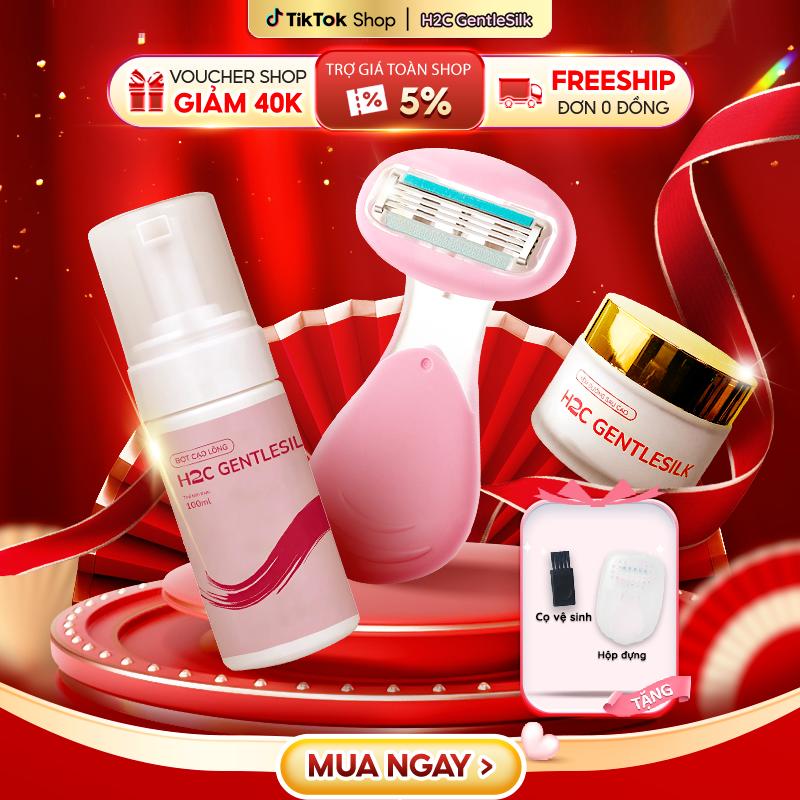 COMBO Set dao cạo 4 lưỡi bọt cạo kem dưỡng sau cạo dao cạo nữ dao cạo bikini H2C GentleSilk Venus spa có che tên Wax