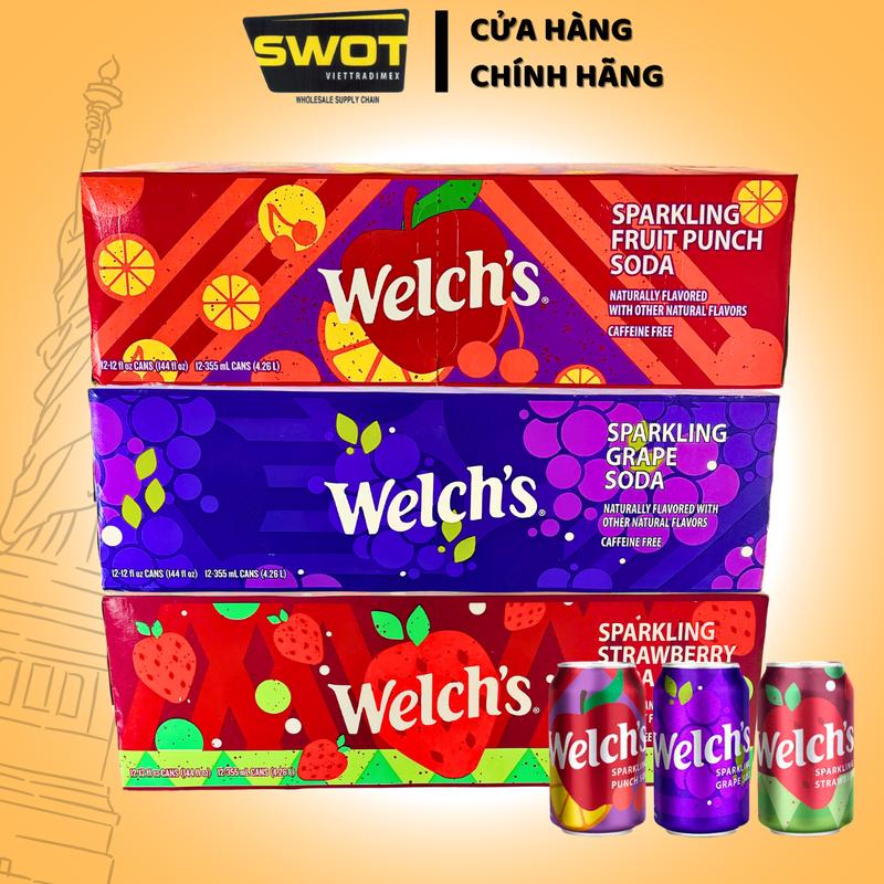 Nước Ngọt Welch's Nhiều Vị 355ml Cao Cấp Chính Hãng Mỹ, Thùng Nước Ngọt Có Gas 1 cây 12 lon, Đồ Uống Tết Có Gas Vị Trái Cây Sảng Khoái - SWOT