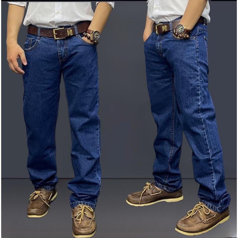 Quần Bò Nam Trung Niên Ống Suông Cotton Quần Jeans Nam Dài Form Rộng Không Giãn