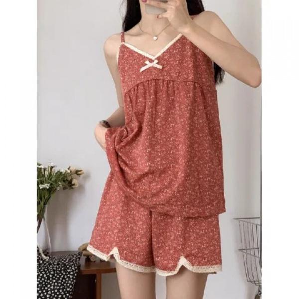 Bộ Đồ Ngủ Mùa Hè, Phong Cách Cổ Điển, Dây Treo Hoa Nhỏ Có Đệm Ngực, Dành Cho Nữ, Người Có Ảnh Hưởng Trực Tuyến, Nhóm Mua Hàng Tiktok, Thích Hợp Mặc Nhà Thế Hệ Nho Áo Women Nhung 6