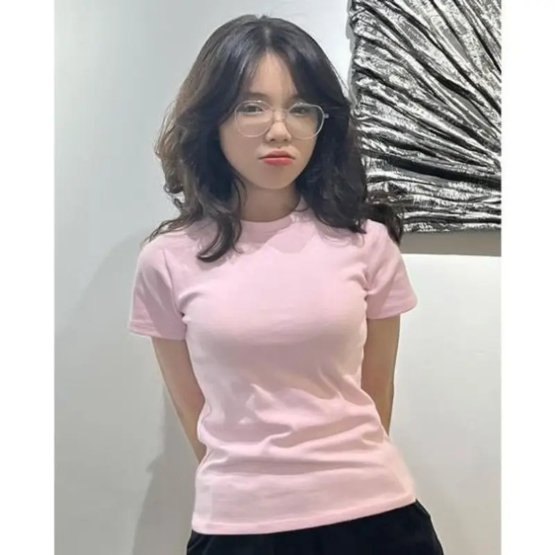 Áo thun babytee nữ trơn cổ tròn basic from ôm body áo nữ ngắn tay chất thun tăm thoáng mát trẻ trung A157 - HANASU 7