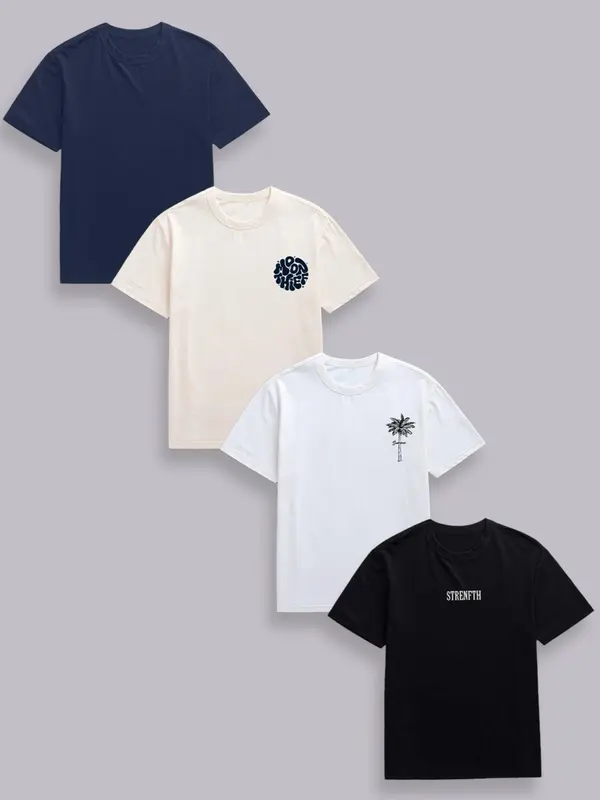 Men's Letter Print Round Neck Tee, Regular Fit Casual Short Sleeve Crew Neck T-shirt for Summer, Men's Top for Daily Wear, Tropical 1
