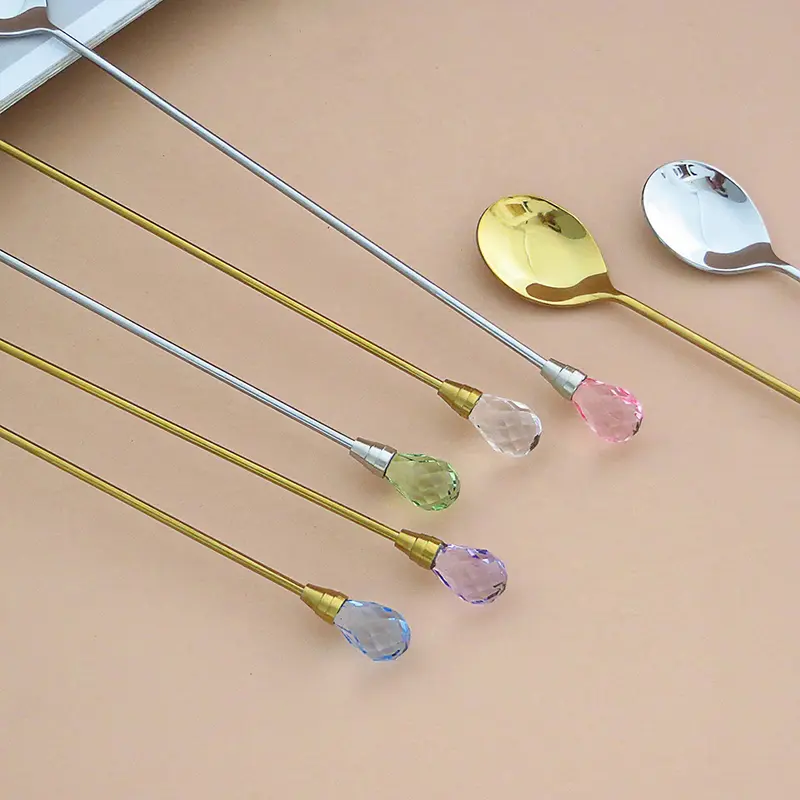 Muỗng Cà Phê Kim Cương Pha Lê, Muỗng Đá Bằng Thép Không Gỉ, Muỗng Khuấy Dài, Muỗng Cà Phê, Kem, Món Tráng Miệng, Cốc Cocktail, Dụng Cụ Nhà Bếp 4