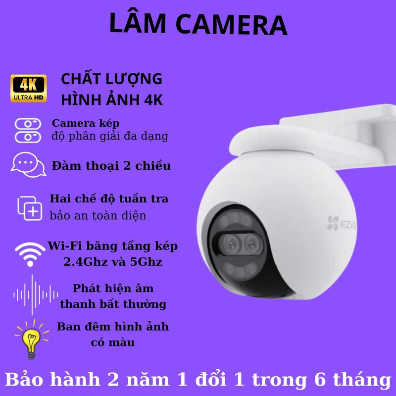 Camera wifi ngoài trời EZVIZ H80X độ phân giải 4K xoay 360 độ đàm thoại 2 chiều báo động bằng âm thanh còi hú tại chỗ ban đêm có màu kháng nước cảnh báo chụp ảnh gửi về máy tại LÂM CAMERA