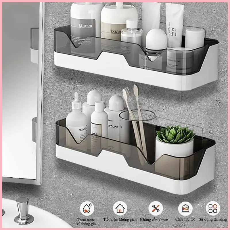 NIJIEOASHOP Kệ để đồ nhà tắm dán tường, kệ chữ nhật không cần khoan tường nhựa PP cao cấp, sang trọng Dimino 0