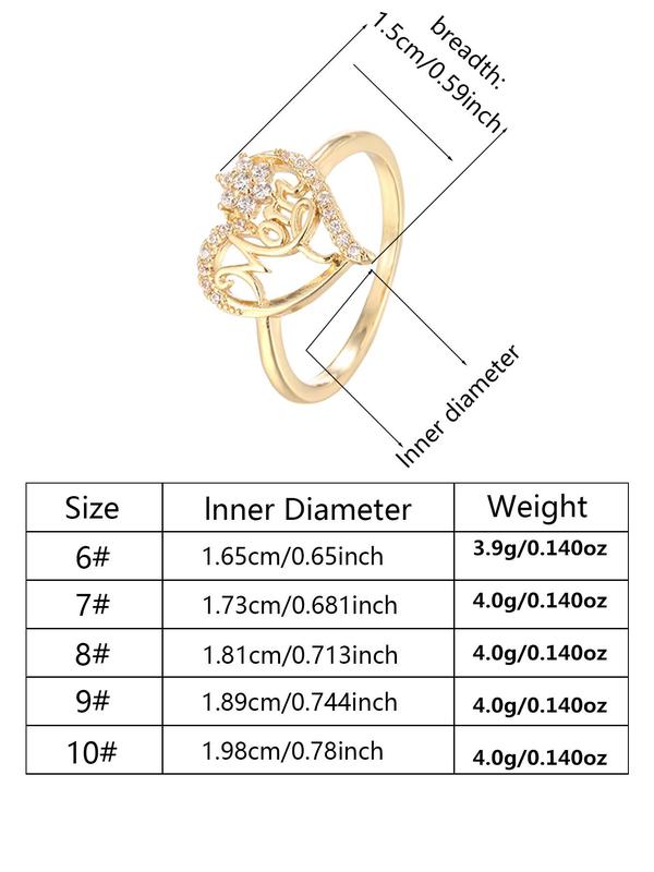 Fashion Letter & Heart Design Rhinestone Decorated Ring, Princess Rings, Fashion Jewelry for Party, Daily Decor, Trendy All-match & Exquisite Jewelry for Birthday Gift, Valentine's Day, Gift, Gifts for Wife 1
