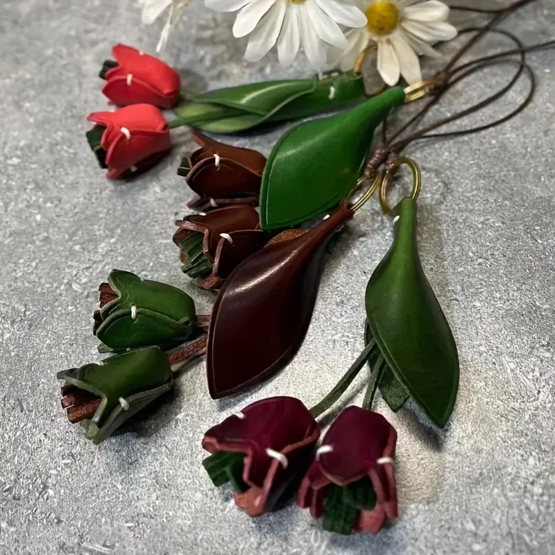 bag charm [Leather Keychain] Colorful Handmade PU Leather Rose Keychain | Tulip Flower Design with Metal Ring, Accessory for Womens Bags, Wallets, or Keys, Perfect Valentines Day Gift, Bag Accessory | Decorative Keychain | PU Leather Tulip 5