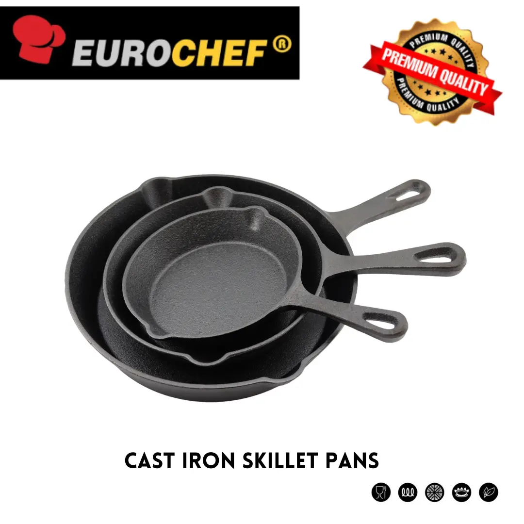 Eurochef Cast iron skillet pan 6" 8* and 10"