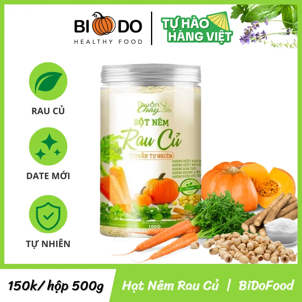 Hạt Nêm Rau Củ Thuần Chay 500g - Bột Nêm Chay Ngưu Bàng Hạt Sen Gia Vị Không Caffeine