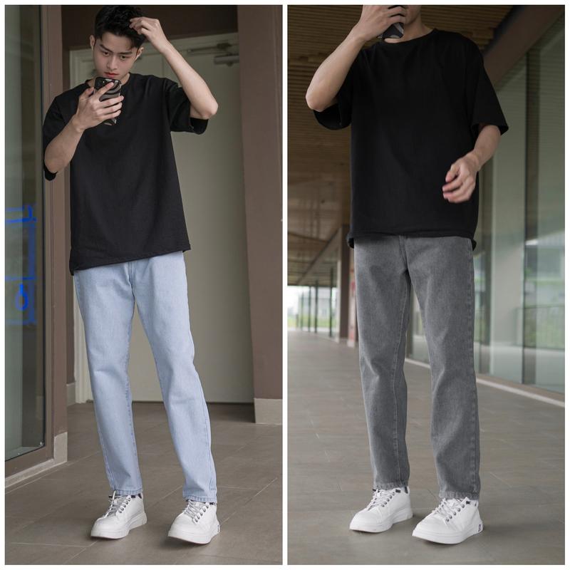 Quần bò ống suông chất jean nam dáng baggy màu xanh đen xám phom rộng Menswear Denim Pants Có Túi Ong