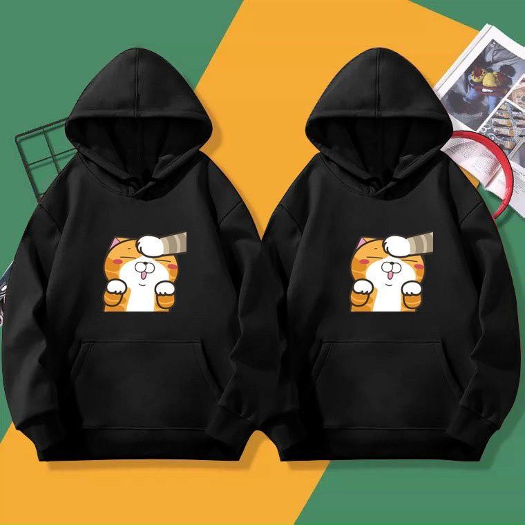 Áo Khoác Nỉ Hoodie Unisex Cho Cặp Đôi In Hình Mèo Dễ Thương H155