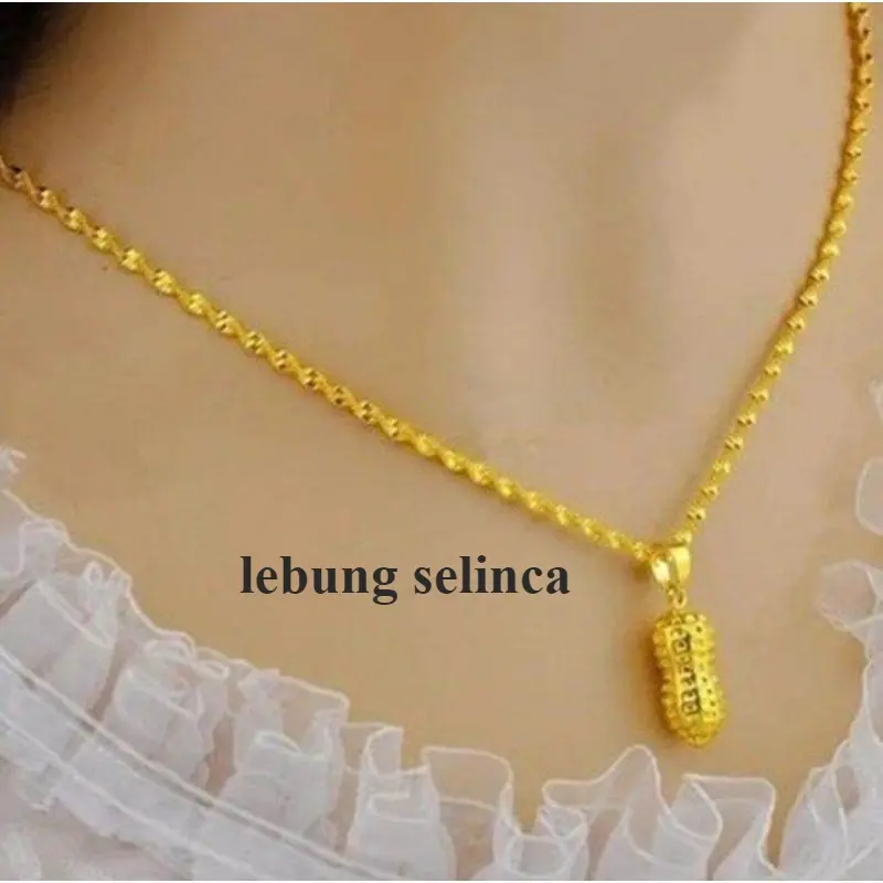 Kalung titanium melintir liontin kacang.lapis  24k anti karat,kalung titanium asli anti luntur anti karat