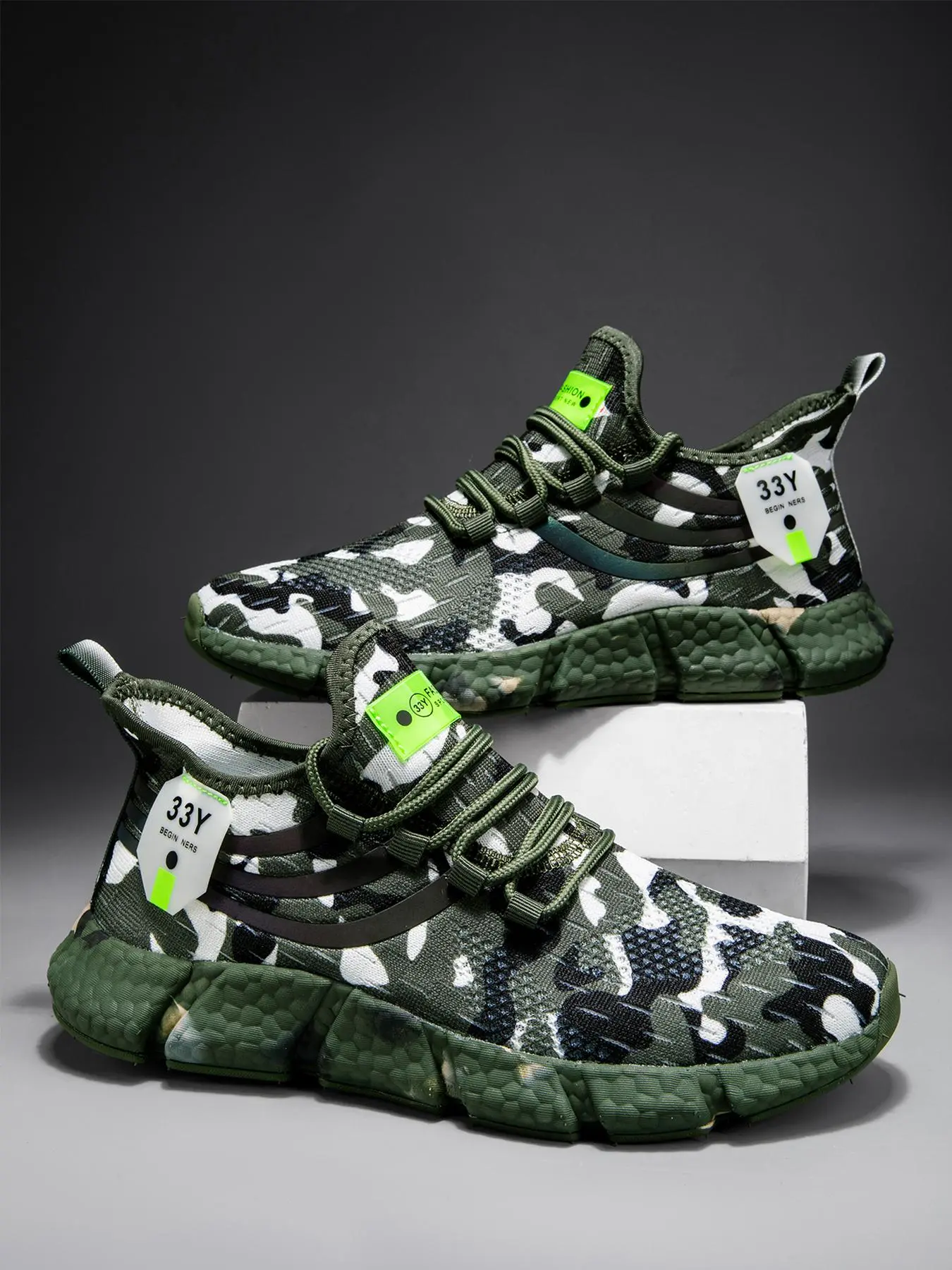 Men's Camo Print/Ombre Color Lace Up Sneakers, Casual Breathable Comfortable Sports Running Shoes, Fashionable Sneakers for Daily Wear