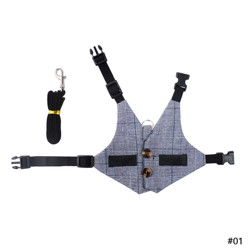 Product Introduction of Rabbits Suit Vest Small Pet Gray Plaid Harness Adjustable Breathable Rabbit Chest Strap Outdoor Pet Vest with Pulling Rope S/M/L 22