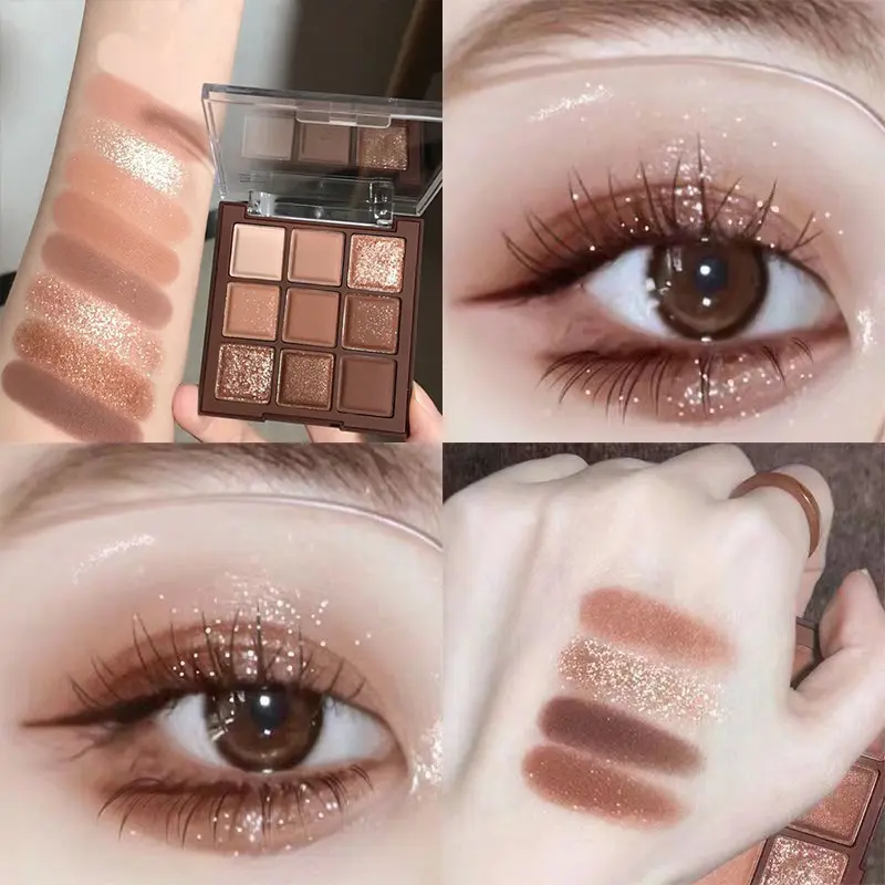 【ANISAHEN】 Palet Eyeshadow Matte 9 Warna Eyeshadow Kecantikan Shimmer Glitter Tahan Lama Kosmetik Rias