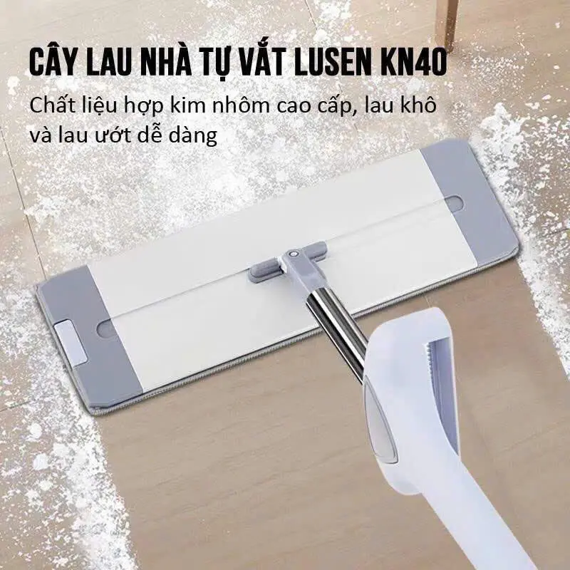 Cây lau nhà tự vắt Lusen-KN42, chổi lau xoay 360 độ thông minh bàn lau chất liệu hợp kim nhôm cao cấp kích thước 42x12cm