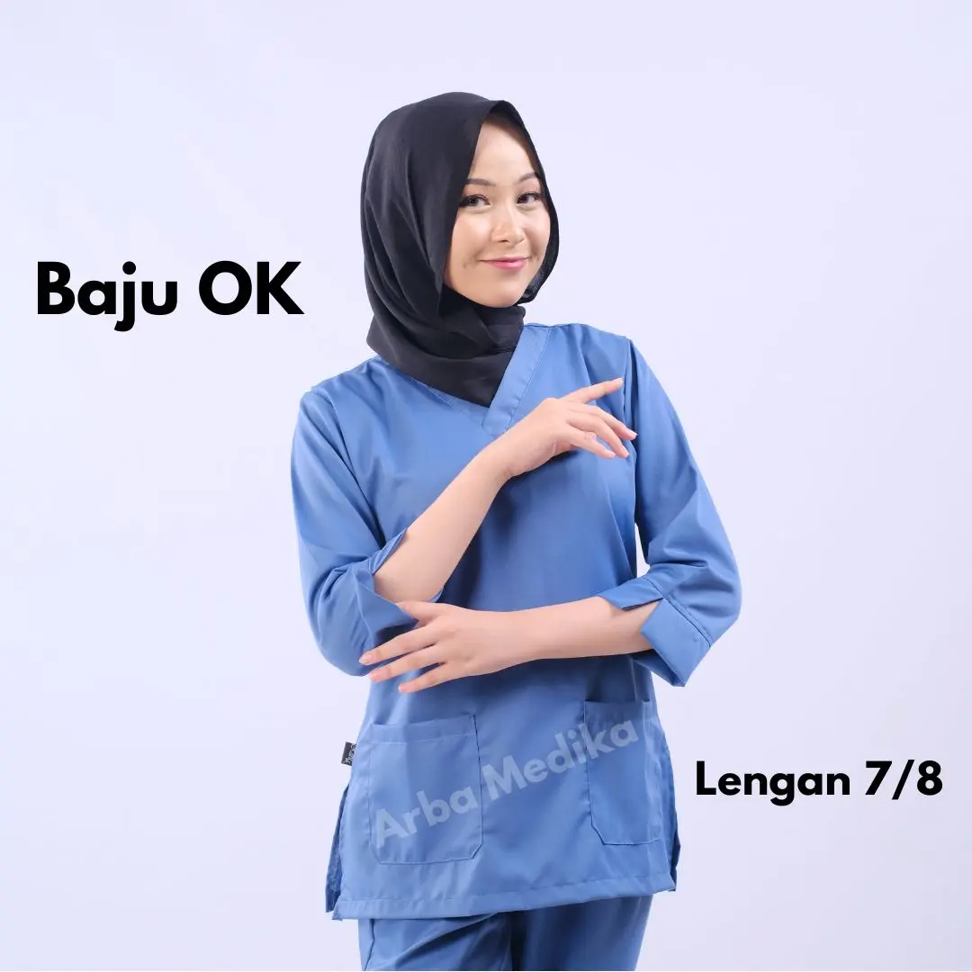 Baju Jaga Oka Lengan 7/8 One set Jaga Perawat Nakes Full Set Celana Pakaian kerja Bidan Dokter Bahan Katun Toyobo Panjang Wanita seragam klinik kesehatan
